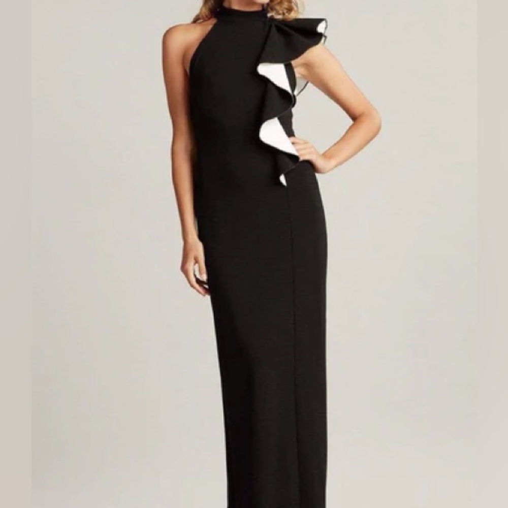 Tadashi Shoji Altman Flounce Halter Gown